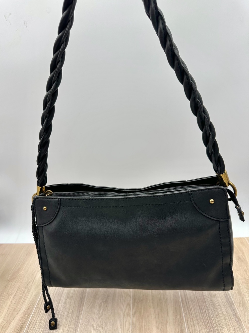 Relic Handbag Purse Braided Handle Black Faux Leather Shoulder Strap Satchel Bag